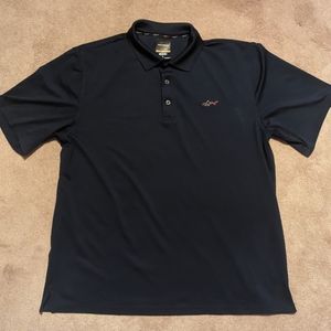 Men’s Greg Norman Play Dry Striped Polo Shirt Size Large navy